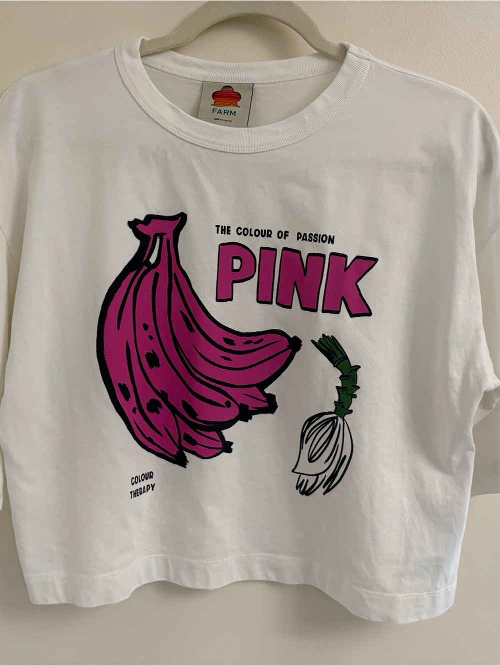 FARM Rio Pink Bananas Color Therapy slouchy oversized Tee XS cotton Boxy Cropped
